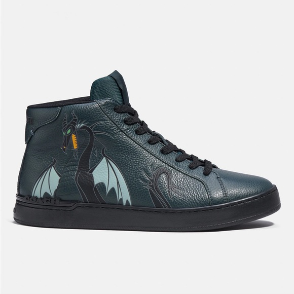 Coach x Disney Clip High Top Sneaker with Maleficent Dragon Motif in Pine Green - Picture 2 of 7